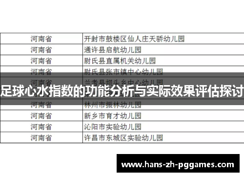 足球心水指数的功能分析与实际效果评估探讨 足球心水指数的功能分析与实际效果评估探讨
